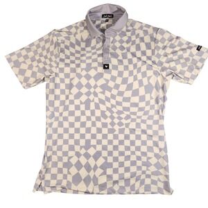 Bad Birdie Polo Shirt Mens Medium Lavender White Warped Check Golf Stretch Optic